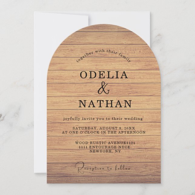 Invitation Modern Minimalist Wooden Texture Wedding (Devant)