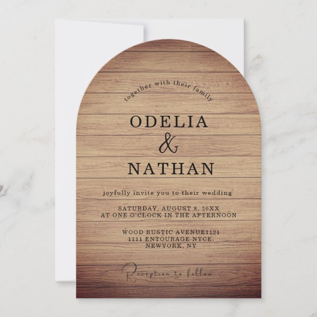 Invitation Modern Minimalist Wooden Texture Wedding (Devant)