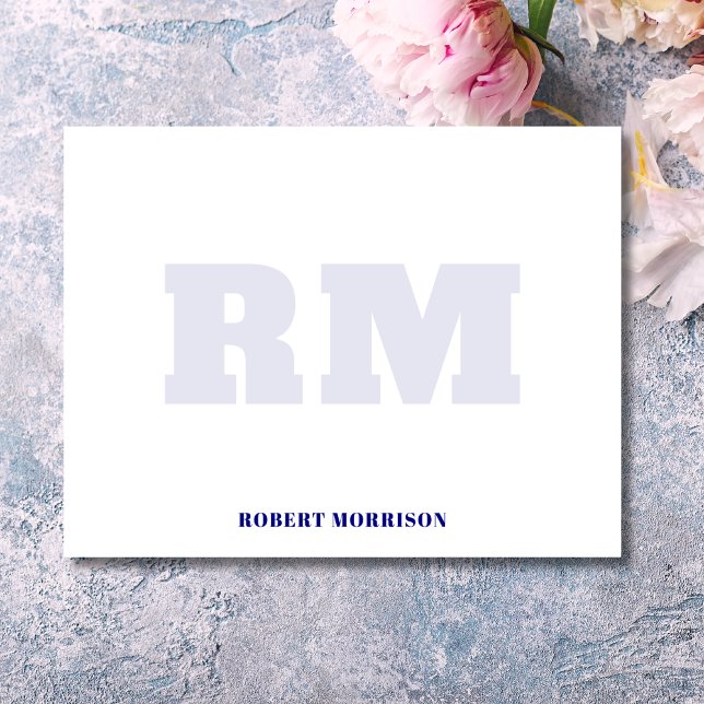 Invitation Modern Navy Blue Monogram Stationery Note Card (Créateur téléchargé)