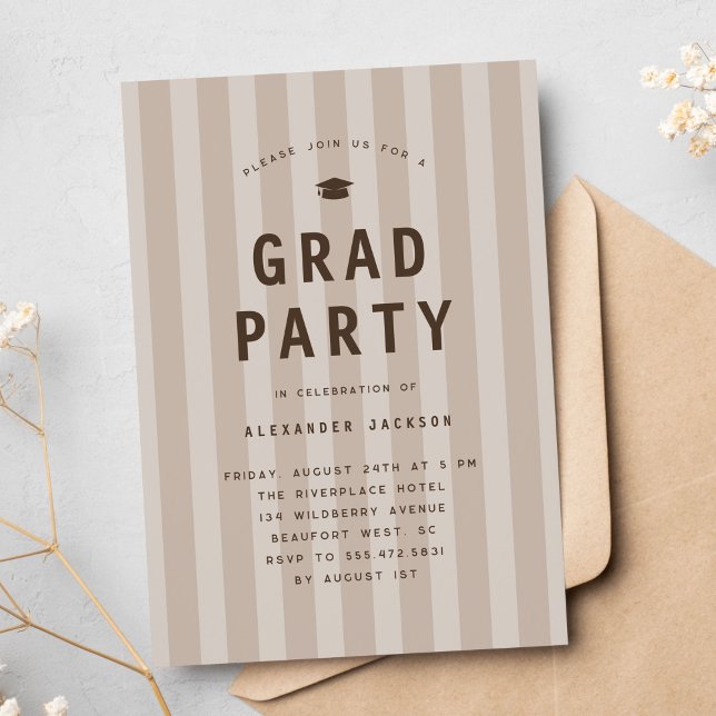 Invitation Modern Neutral Sporty Stripes Graduation Party (Créateur téléchargé)