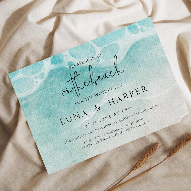 Invitation Modern Ocean Tide Watercolor Beach Save the Date (Créateur téléchargé)