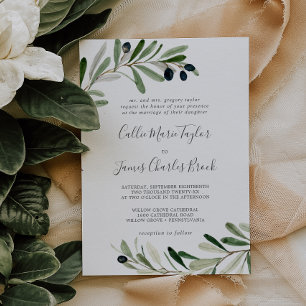 Invitation Modern Olive Branch Traditional Wedding