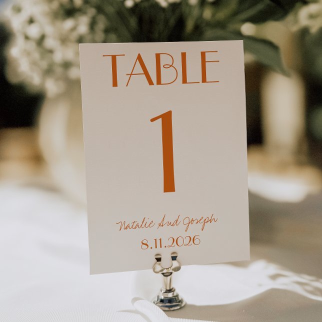 Invitation Modern Orange Cream Whimsical Wedding Table Number (Créateur téléchargé)