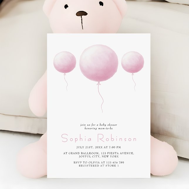 Invitation Modern Pastel Pink Balloons Baby Girl Shower (Créateur téléchargé)