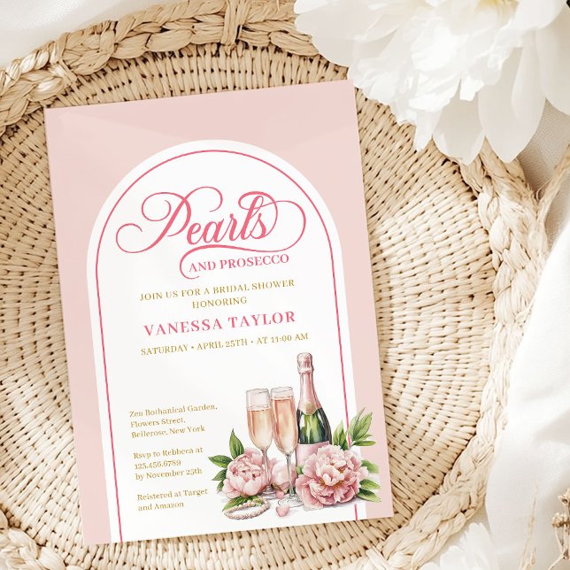 Invitation Modern Pearls and Prosecco Shower Invite Design (Modern Pearls and Prosecco Shower Invite Design)
