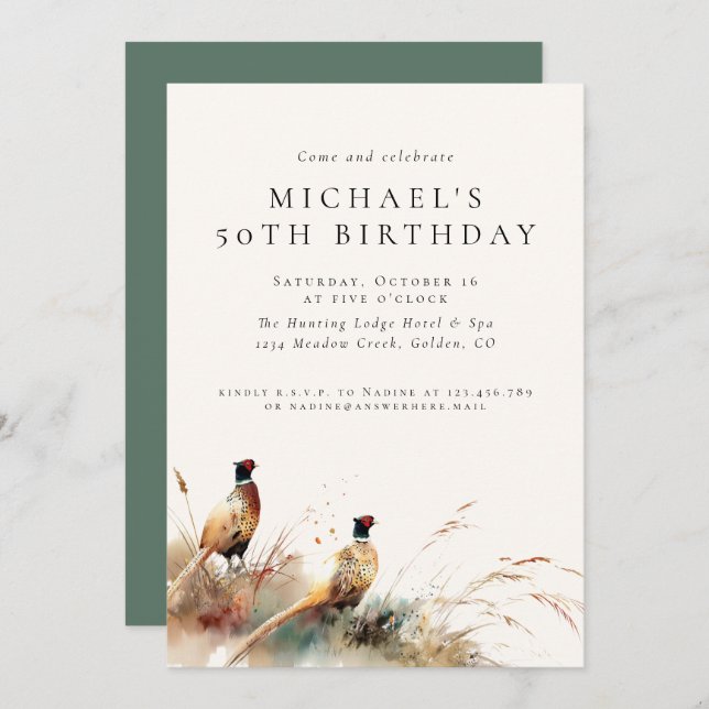 Invitation Modern Pheasant Hunting Adult Birthday (Devant / Derrière)