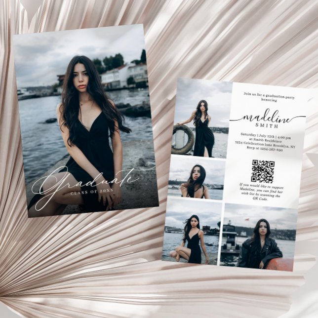 Invitation Modern Photo Collage QR code Graduation Party (Créateur téléchargé)