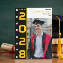 Modern Photo Gold Black Graduation Announcement