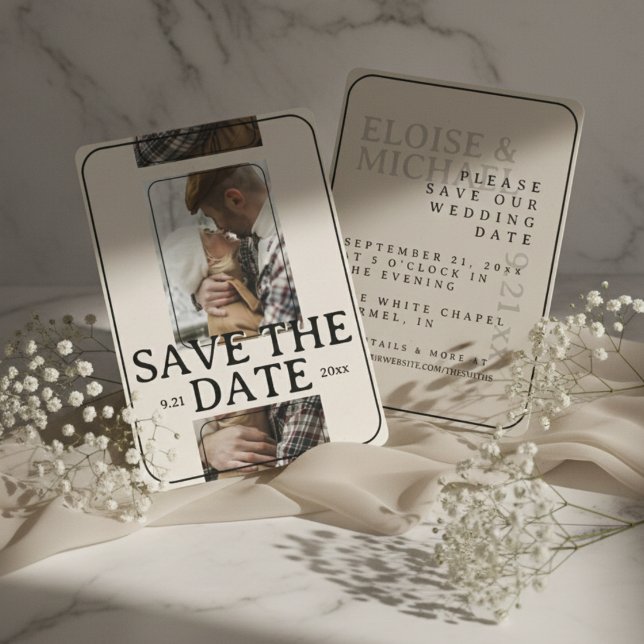 Invitation Modern Photo Grid with Bold Serif Save the Date (Announce your wedding date with style using this Modern Save the Date Card!)