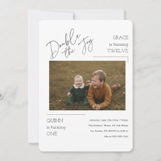 Invitation Modern Photo Joint Kids Siblings Birthday Party