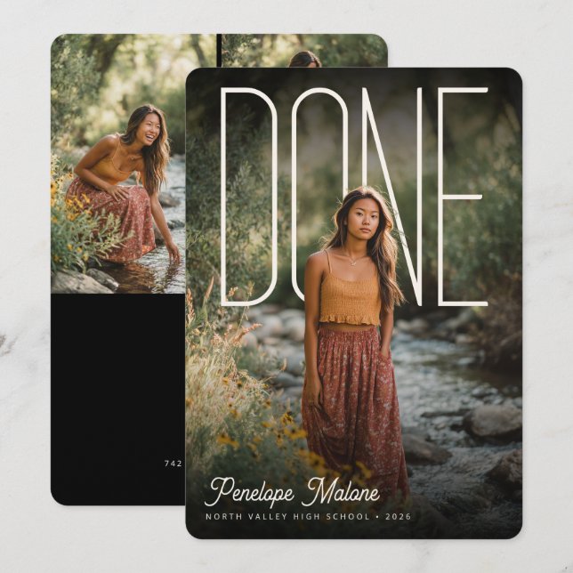 Invitation Modern Photopop DONE Graduation Party (Devant / Derrière)