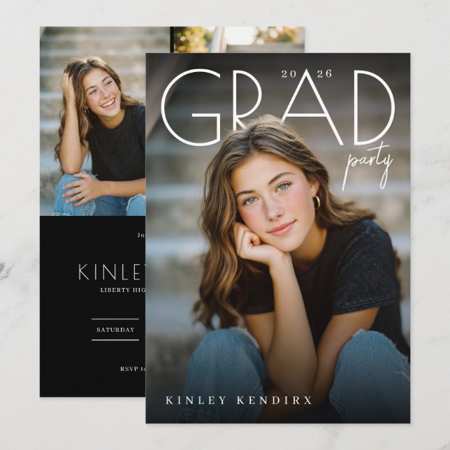 Invitation Modern PhotoPop Graduation Party (Devant / Derrière)