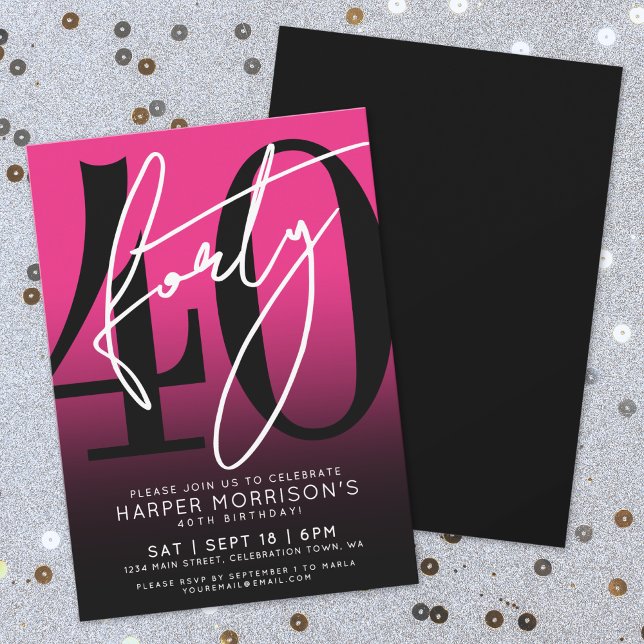 Invitation Modern Pink 40th Birthday Party (Modern Pink 40th Birthday Party Invitation)