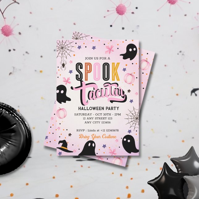 Invitation Modern Pink Black Sweet Spooktacular Halloween  (Créateur téléchargé)