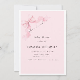 Invitation Modern Pink Bow Coquette Baby Shower