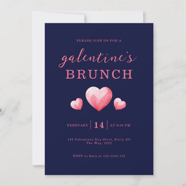 Invitation Modern Pink Hearts Galentine's Day Brunch (Devant)