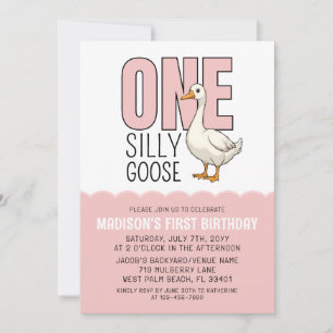 Invitation Modern Pink One Silly Goose 1er anniversaire