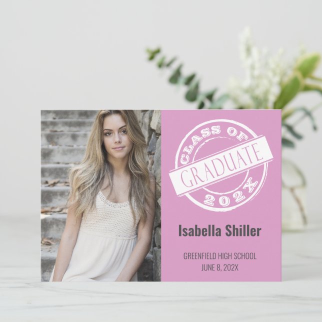 Invitation Modern Pink Photo Grad Graduation Party (Debout devant)