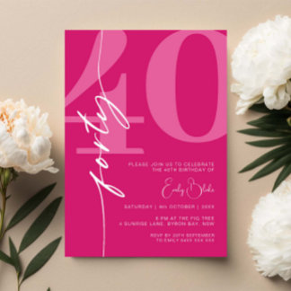 Invitation Modern Pink Quarante fête de 40e anniversaire