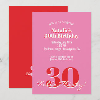 Invitation Modern Pink Red Minimalist 30th Birthday