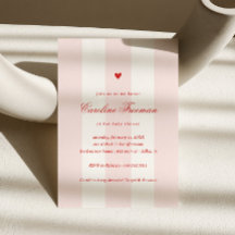 Modern Pink Stripe Heart Valentine Baby Shower