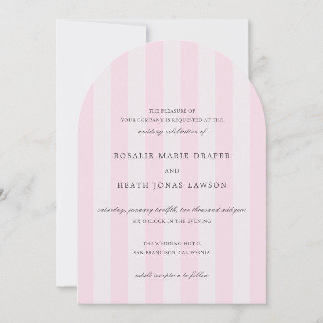 Invitation Modern Pink Stripes Elegant Wedding (Devant)