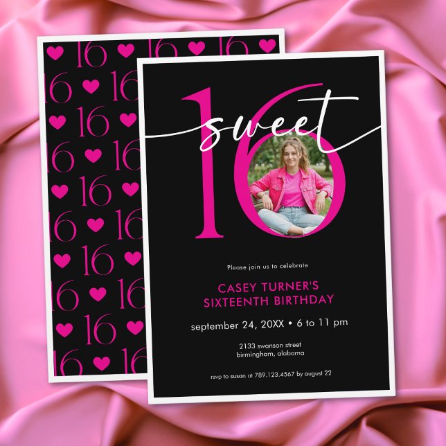Invitation Modern Pink Sweet Sixteen Script Photo Birthday (Modern Pink Sweet Sixteen Script Photo Birthday Invitation)