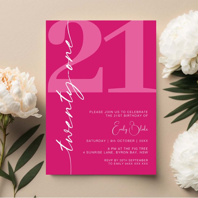 Invitation Modern Pink Vingt et un 21e fête d'anniversaire (Créateur téléchargé)
