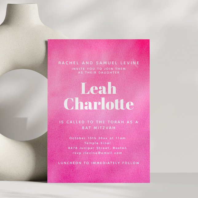 Invitation Modern Pink Watercolor Trendy Bat Mitzvah (Créateur téléchargé)