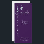 Invitation Modern Plum Noir Vertical Floral 50th Birthday<br><div class="desc">Modern Plum Noir Vertical Floral 50th Birthday Invitation. Celebrate a landmark milestone with this bold and vibrant 50th birthday invitation. The design features a striking purple background contrasted with a single, delicate blue flower stem and unique vertical lettering. This slim tea-length card is ideal for a modern woman's birthday dinner...</div>