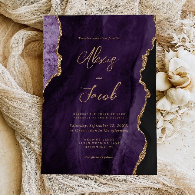 Invitation Modern Purple Agate Chic Script Wedding (Créateur téléchargé)