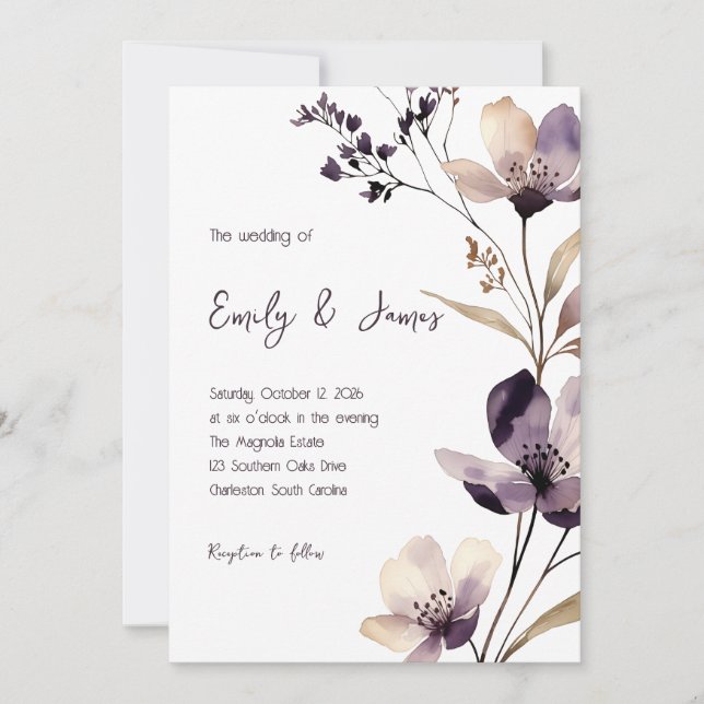 Invitation Modern Purple Floral Wedding (Devant)