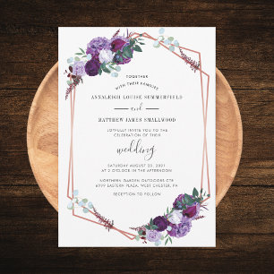 Invitation Modern Purple Geometric Rose Gold Floral Wedding