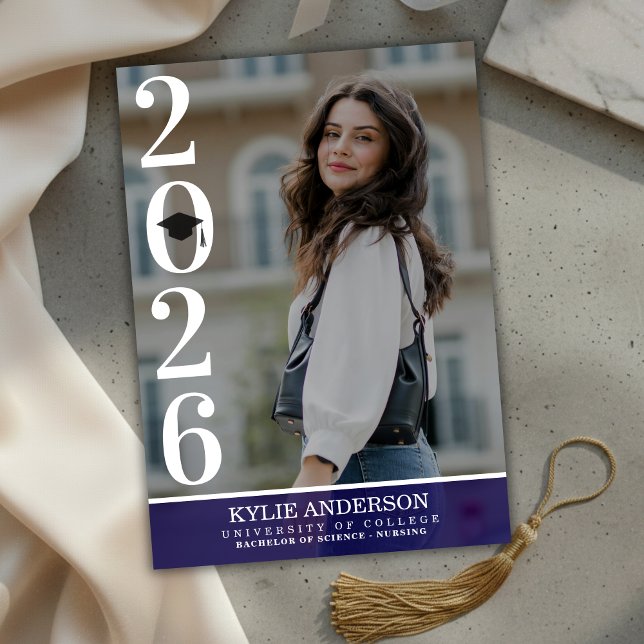 Invitation Modern Purple Graduation Cap Senior Photo (Modern Purple Graduation Cap Senior Photo Invitation)