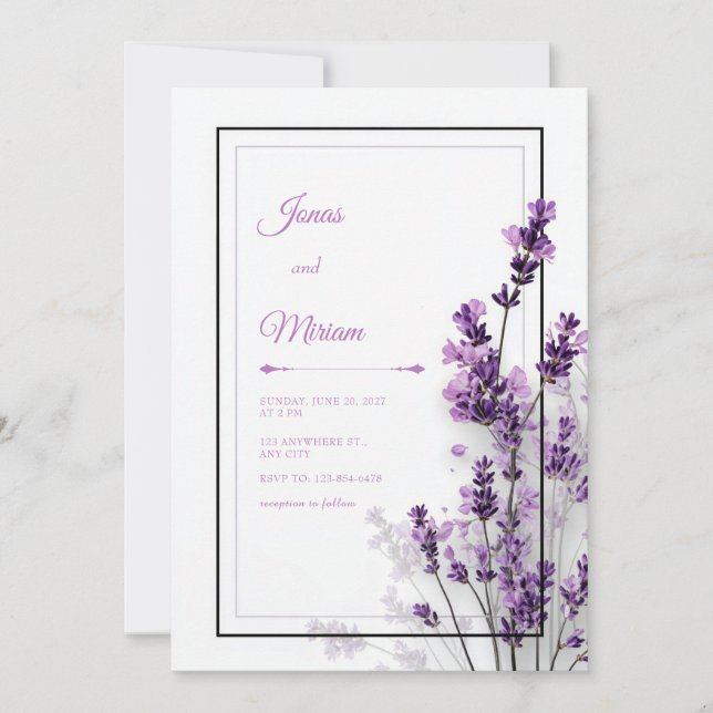 Invitation Modern Purple Lavender Black Purple Frame Wedding (Devant)