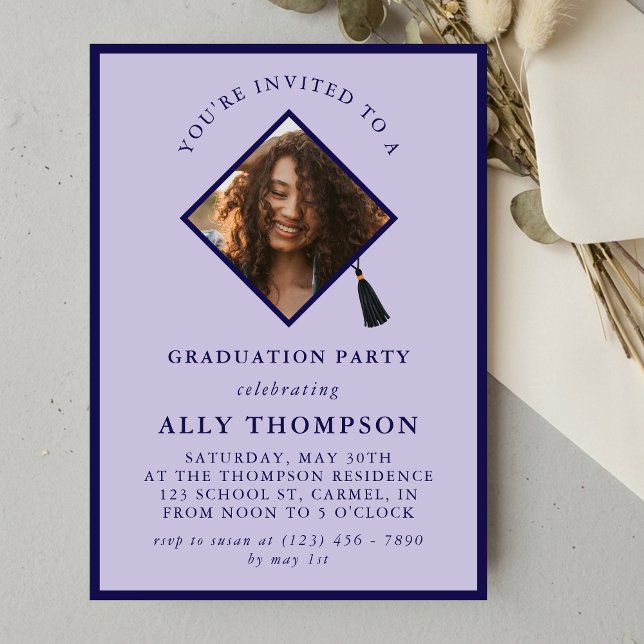 Invitation Modern Purple Photo Frame Graduation Party (Modern Purple Photo Frame Graduation Party Invitation)