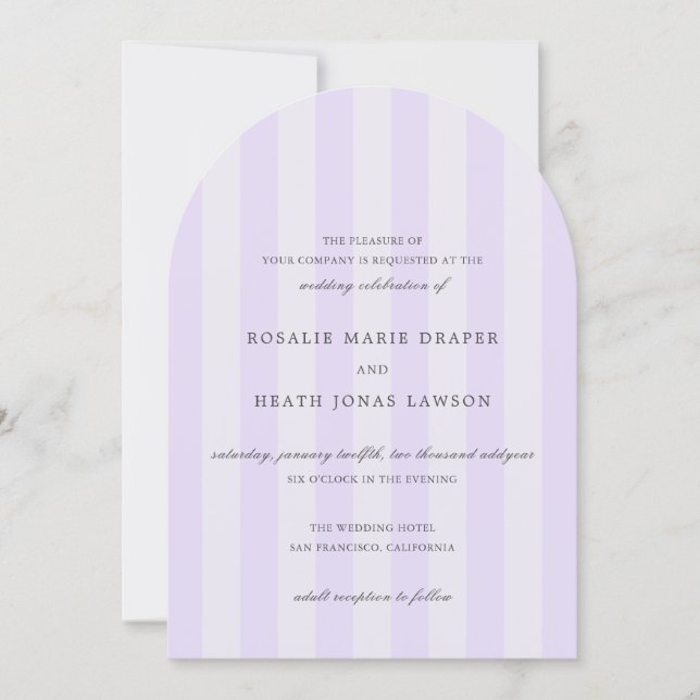 Invitation Modern Purple Stripes Elegant Wedding (Devant)
