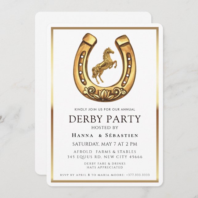 Invitation Modern Race Horse Derby Party Equestrian  (Devant / Derrière)