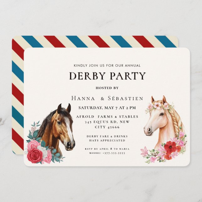 Invitation Modern Race Horse Derby Party Equestrian  (Devant / Derrière)