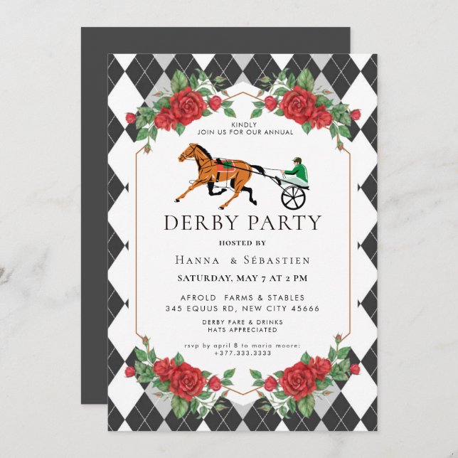 Invitation Modern Race Horse Derby Party Equestrian  (Devant / Derrière)