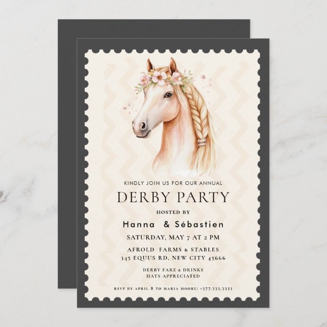 Invitation Modern Race Horse Derby Party Equestrian  (Devant / Derrière)