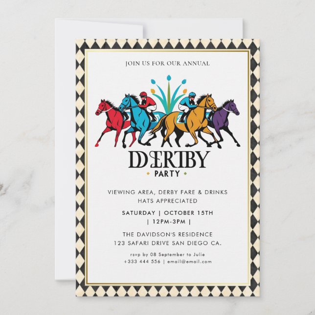 Invitation Modern Race Horse Derby Party Equestrian Invitatio (Devant)