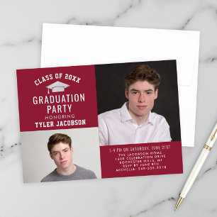 Invitation Modern Red and Silver 2025 Photo Graduate Party