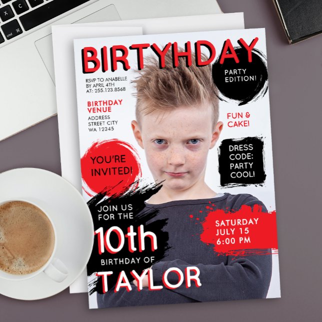 Invitation Modern Red Black Magazine Cover Fashion Newspaper  (Créateur téléchargé)