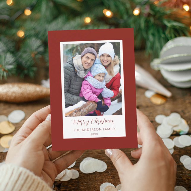 Invitation Modern Red Border Family Photo Christmas Card (Créateur téléchargé)