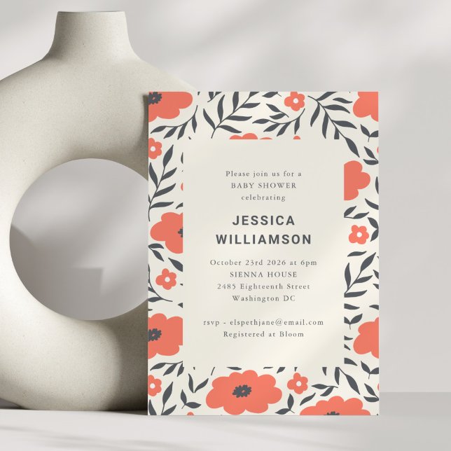 Invitation Modern Red Floral Cute Boho Baby Shower (Créateur téléchargé)