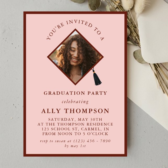 Invitation Modern Red Photo Frame Graduation Party (Modern Red Photo Frame Graduation Party Invitation)
