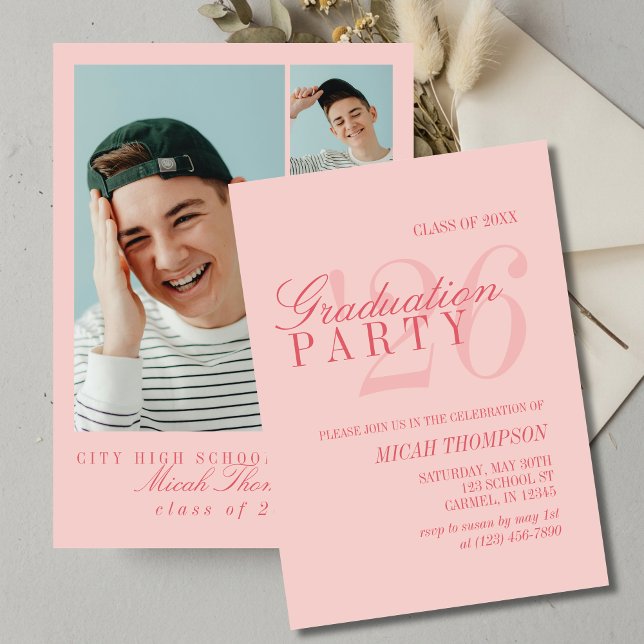 Invitation Modern Red Photo Graduation Party (Modern Red Photo Graduation Party Invitation)