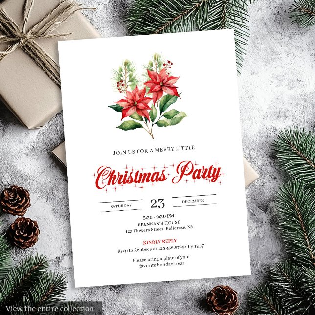 Invitation Modern Red Poinsettia Editable Design Christmas  (Modern Red Poinsettia Editable Design christmas invitation

)