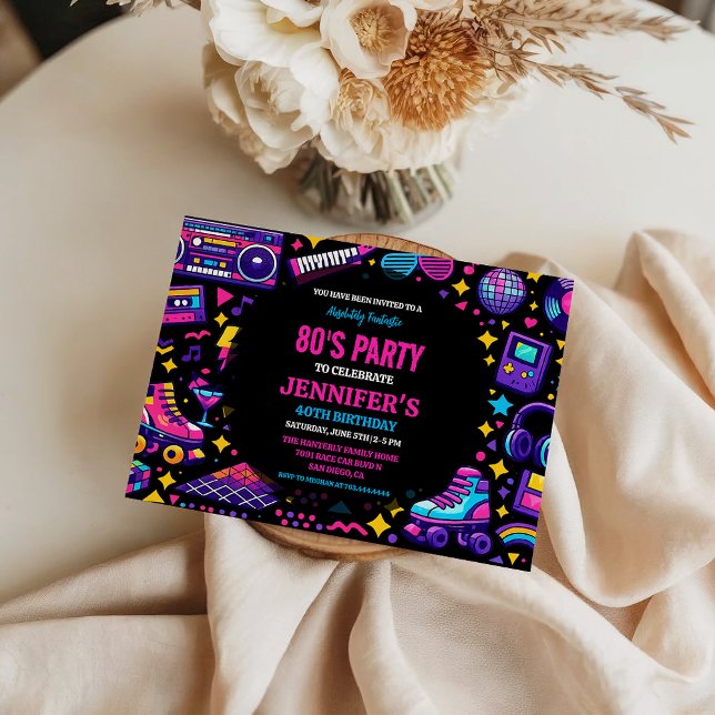 Invitation Modern Retro Neon 80’s Birthday Party for Adults (Modern Retro Neon 80’s Birthday Party for Adults Invitation
)